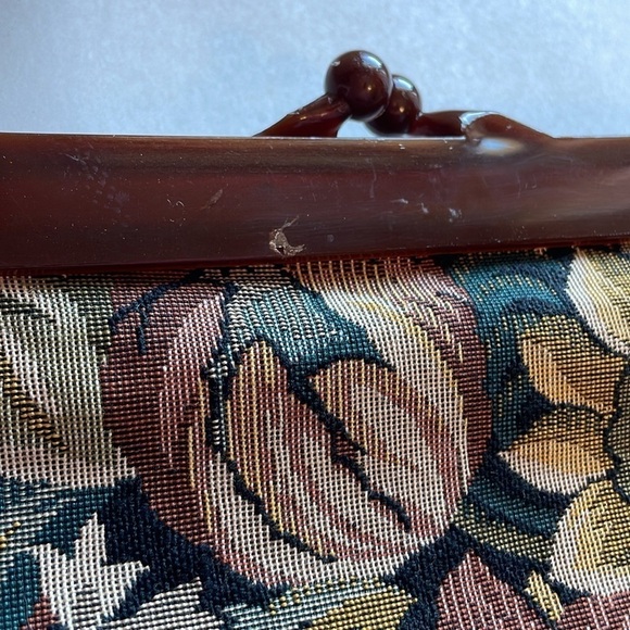 VTG Cottagecore Clutch Woven Jacquard Tapestry Purse Floral Mauve Bag Kiss 90s - Picture 5 of 14